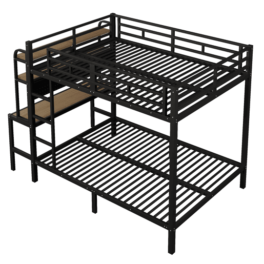 Cama alta 140x200 cm - Com secretária, LED, USB, grade de segurança, preta