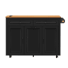Ilha de cozinha móvel 120 cm - Extensível com tampo e recipiente, com rodas e tomadas - Preto