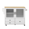 Ilha de cozinha móvel - Com rodas, mesa extensível, arrumação e porta-copos - Branco