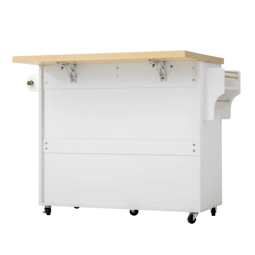 Ilha de cozinha móvel - Com rodas, mesa extensível, arrumação e porta-copos - Branco Ilha de cozinha móvel - Com rodas, mesa extensível, arrumação e porta-copos - Branco