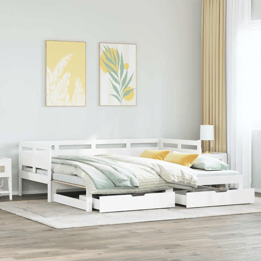 Sofá-cama, Sofá conversível com gavetão e gavetas sem colchão 90x190 cm branco