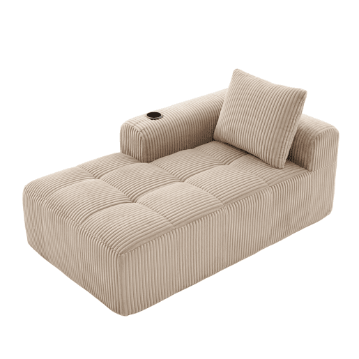 Poltrona reclinável Corduroy 1 lugar - Com almofadas, arrumação lateral, porta-copos - Cáqui