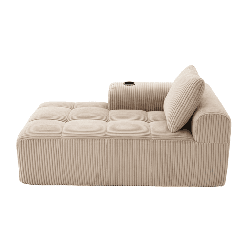 Poltrona reclinável Corduroy 1 lugar - Com almofadas, arrumação lateral, porta-copos - Cáqui
