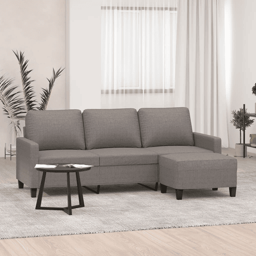 Sofá 3 lugares - Sofá fixo com apoio de pés 180 cm tecido cinza-acastanhado