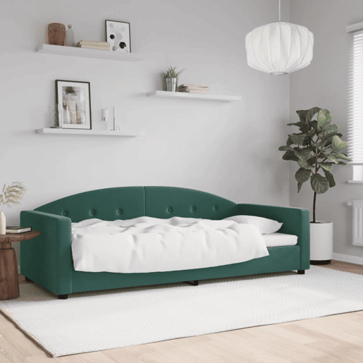 Sofá-cama, Sofá conversível 90x200 cm veludo verde-escuro