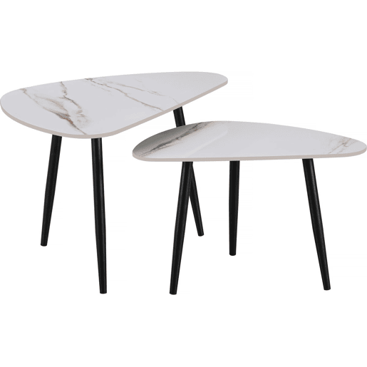 Conjunto de 2 mesas de centro encaixáveis ??em cerâmica Terra - 49 x 79 x 56 cm - Branco