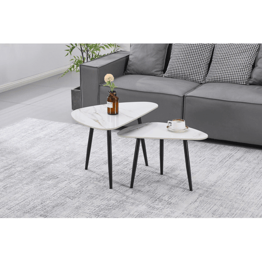 Conjunto de 2 mesas de centro encaixáveis ??em cerâmica Terra - 49 x 79 x 56 cm - Branco