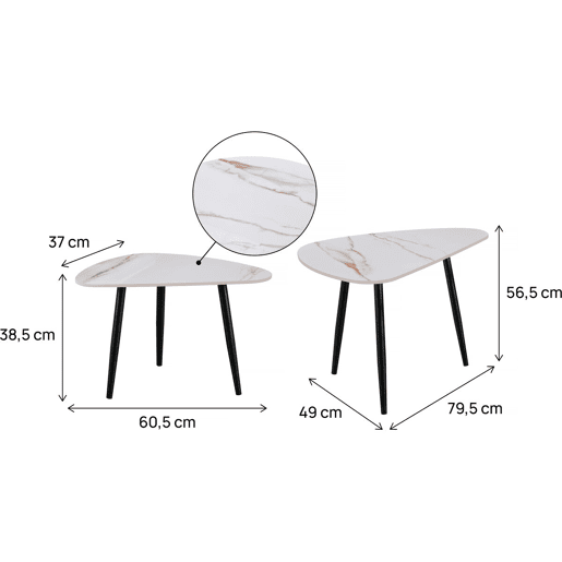 Conjunto de 2 mesas de centro encaixáveis ??em cerâmica Terra - 49 x 79 x 56 cm - Branco