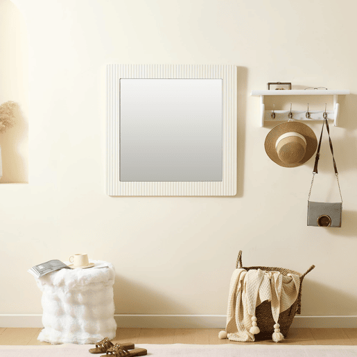 Espelho de parede quadrado 80x80 cm - moldura em madeira branca, design moderno e intemporal - branco