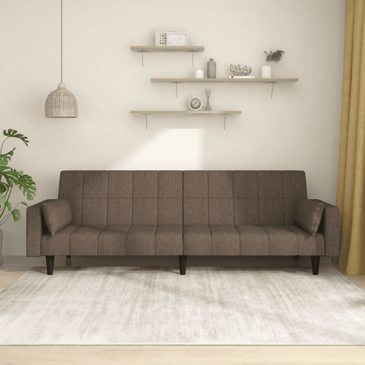 Sofá-cama, Sofá conversível 2 lugares c duas almofadas tecido cinza-acastanhado