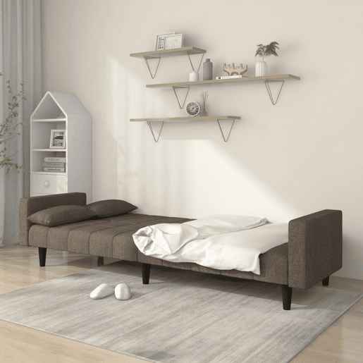 Sofá-cama, Sofá conversível 2 lugares c duas almofadas tecido cinza-acastanhado