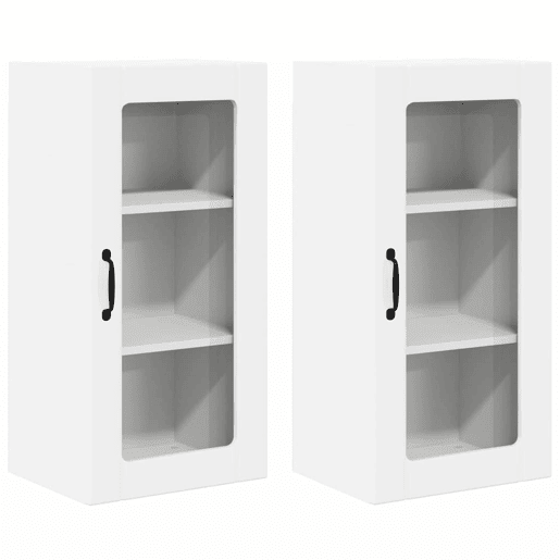 Lote de 2 Armários de cozinha suspendidos - Cozinha modular Colgantes com porta Branco Brilhante