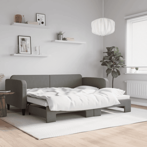 Sofá-cama, Sofá conversível com gavetão 90x200 cm tecido cinzento-escuro