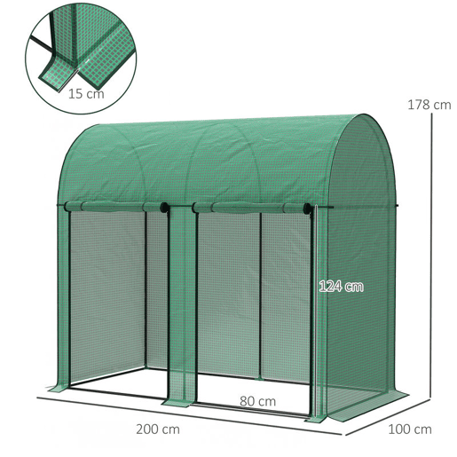 Outsunny Estufa Pequena Estufa de Exterior com Porta Dupla com Fecho de Correr e Cobertura de PE para Cultivar Plantas Flores 200x100x178 cm Verde