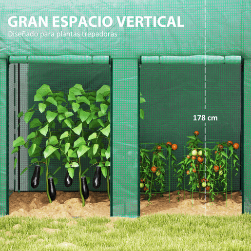 Outsunny Estufa Pequena Estufa de Exterior com Porta Dupla com Fecho de Correr e Cobertura de PE para Cultivar Plantas Flores 200x100x178 cm Verde
