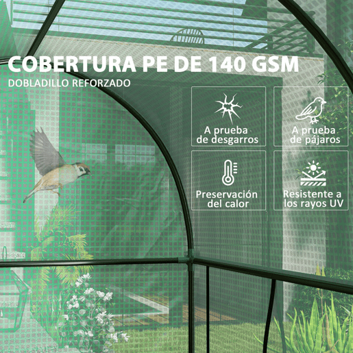 Outsunny Estufa Pequena Estufa de Exterior com Porta Dupla com Fecho de Correr e Cobertura de PE para Cultivar Plantas Flores 200x100x178 cm Verde