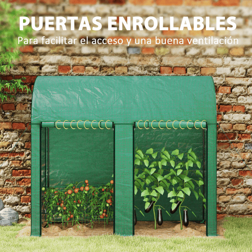 Outsunny Estufa Pequena Estufa de Exterior com Porta Dupla com Fecho de Correr e Cobertura de PE para Cultivar Plantas Flores 200x100x178 cm Verde