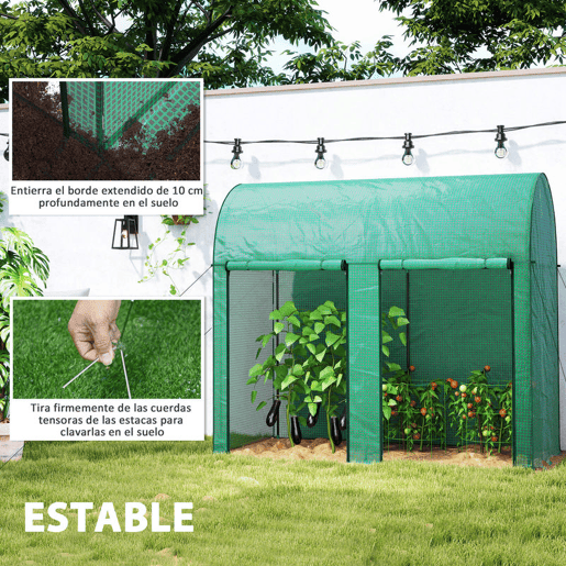 Outsunny Estufa Pequena Estufa de Exterior com Porta Dupla com Fecho de Correr e Cobertura de PE para Cultivar Plantas Flores 200x100x178 cm Verde