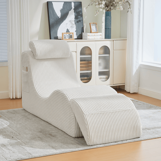 Poltrona moderna - Design ergonómico, espuma de alta elasticidade, capa removível, com bolso lateral - Bege