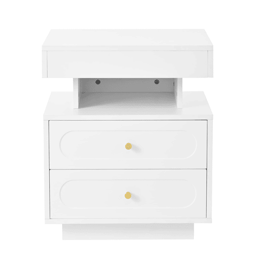Mesa de cabeceira 50x40x60 cm - 2 gavetas, 1 espaço aberto, LED - Branco