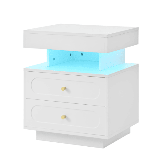 Mesa de cabeceira 50x40x60 cm - 2 gavetas, 1 espaço aberto, LED - Branco