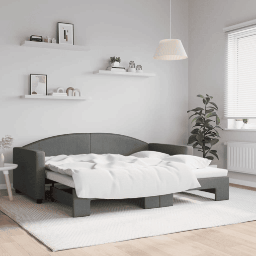Sofá-cama, Sofá conversível com gavetão 90x190 cm tecido cinzento-escuro