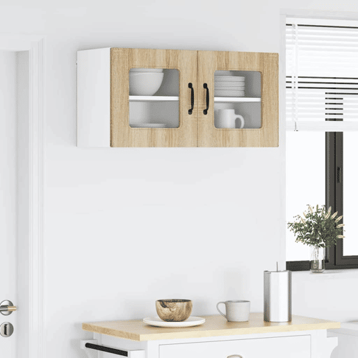 Lote de 2 Armários de cozinha suspendidos - Cozinha modular Colgantes com porta Carvalho Sonoma