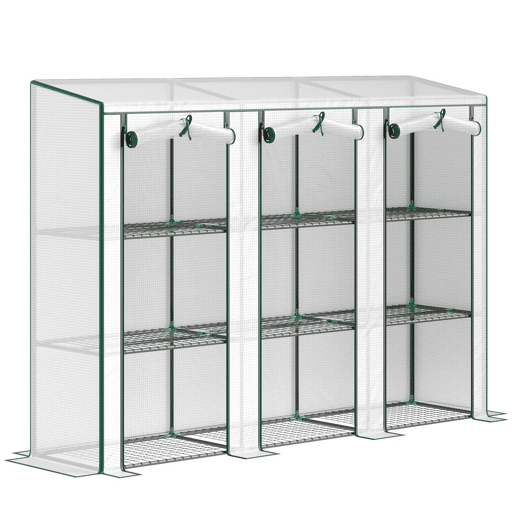 Outsunny Estufa Pequena Estufa de Exterior com Prateleiras de 3 Níveis Portas com Fecho de Correr e Estrutura de Aço Estufa para Cultivar Plantas Flores 215x46x151 cm Branco