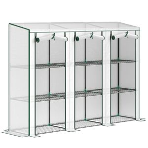 Outsunny Estufa Pequena Estufa de Exterior com Prateleiras de 3 Níveis Portas com Fecho de Correr e Estrutura de Aço Estufa para Cultivar Plantas Flores 215x46x151 cm Branco
