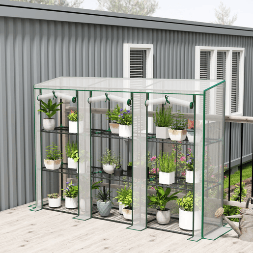 Outsunny Estufa Pequena Estufa de Exterior com Prateleiras de 3 Níveis Portas com Fecho de Correr e Estrutura de Aço Estufa para Cultivar Plantas Flores 215x46x151 cm Branco