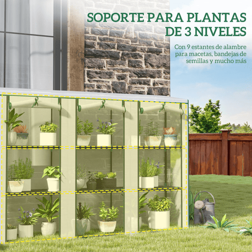 Outsunny Estufa Pequena Estufa de Exterior com Prateleiras de 3 Níveis Portas com Fecho de Correr e Estrutura de Aço Estufa para Cultivar Plantas Flores 215x46x151 cm Branco