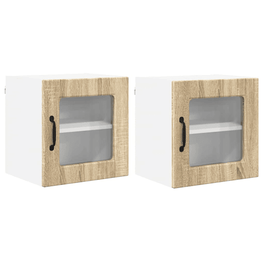 Lote de 2 Armários de cozinha suspendidos - Cozinha modular Colgantes com porta Carvalho Sonoma