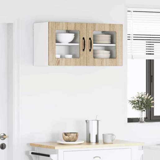 Lote de 2 Armários de cozinha suspendidos - Cozinha modular Colgantes com porta Carvalho Sonoma