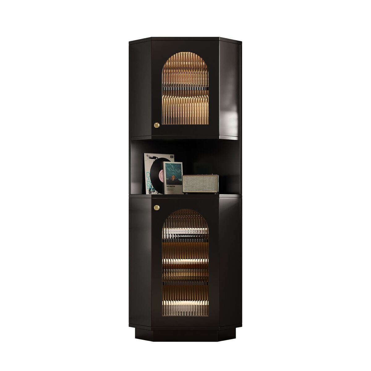 Armario de baño 45x45x166,5 cm - con luz, estantes ajustables, rincón - negro