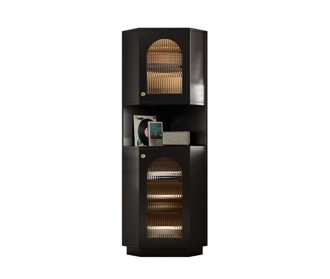 Armario de baño 45x45x166,5 cm - con luz, estantes ajustables, rincón - negro