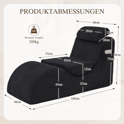 Poltrona ergonómica moderna - Design exclusivo, espuma elástica, capa removível, com bolso - Preto