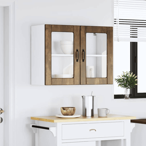 Armário de parede de cozinha - Cozinha modular porta vidro carvalho fumado