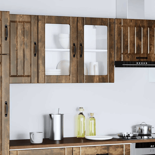 Armário de parede de cozinha - Cozinha modular porta vidro carvalho fumado