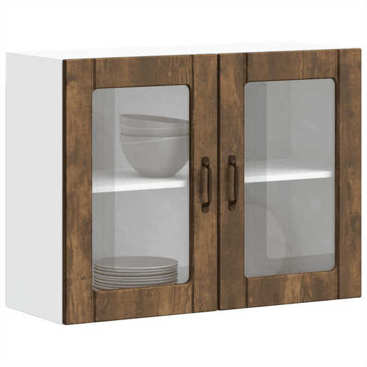 Armário de parede de cozinha - Cozinha modular porta vidro carvalho fumado