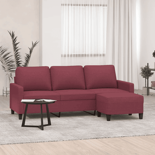 Sofá de 3 lugares - Sofá fixo com apoio de pés 180 cm tecido vermelho tinto