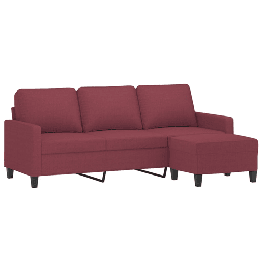 Sofá de 3 lugares - Sofá fixo com apoio de pés 180 cm tecido vermelho tinto