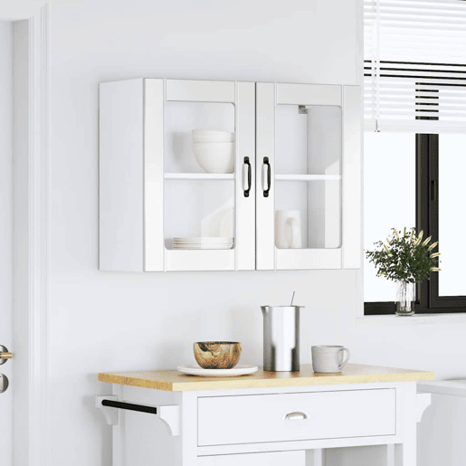 Armário parede de cozinha - Cozinha modular porta vidro branco brilhante