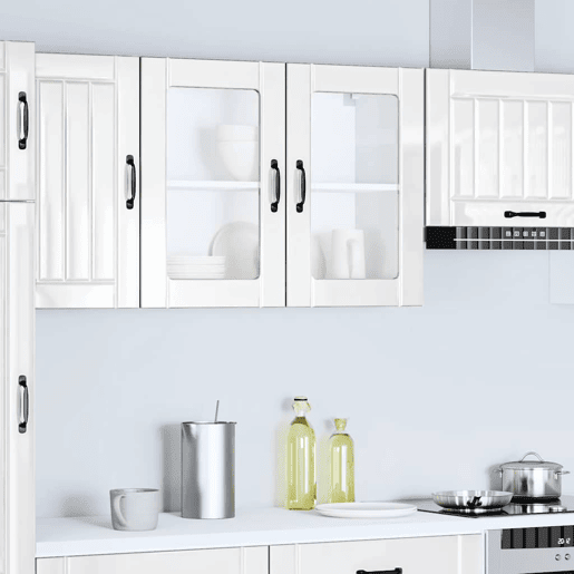 Armário parede de cozinha - Cozinha modular porta vidro branco brilhante