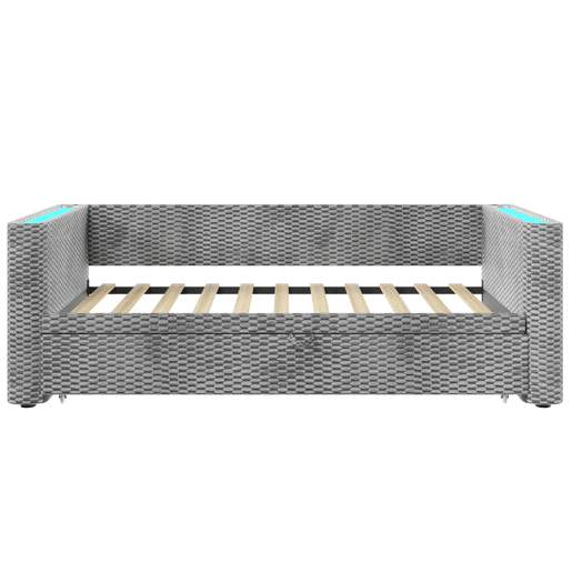 Sofá-cama 90x200 cm - Design multifuncional com fitas LED, base, veludo - Cinza