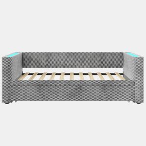 Sofá-cama 90x200 cm - Design multifuncional com fitas LED, base, veludo - Cinza