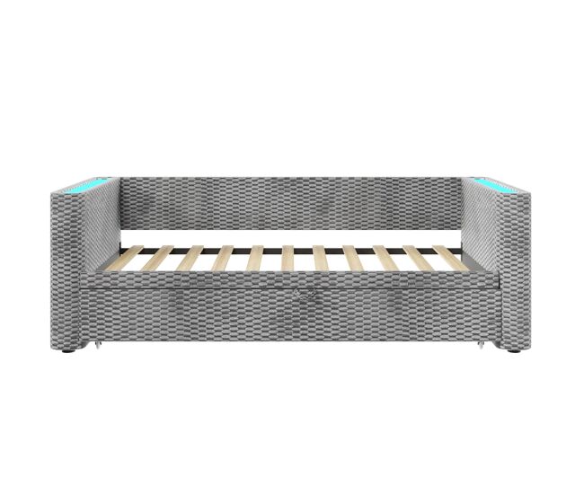 Sofá cama 90x200 cm - diseño multifuncional con tiras led, somier, terciopelo - gris