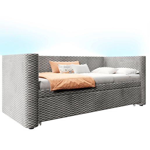 Sofá-cama 90x200 cm - Design multifuncional com fitas LED, base, veludo - Cinza
