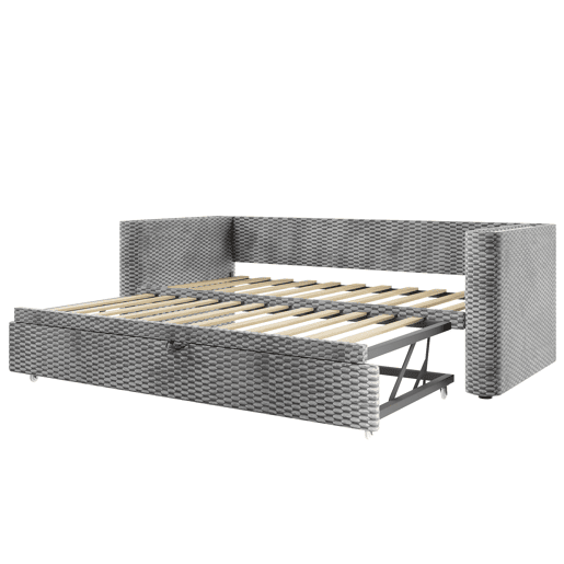 Sofá-cama 90x200 cm - Design multifuncional com fitas LED, base, veludo - Cinza