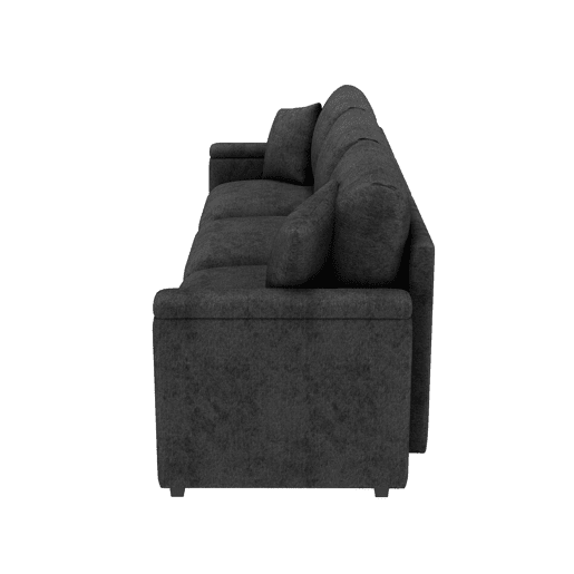 Sofá de 3 lugares em chenille - Com almofadas, mesa dobrável, porta USB, porta-copos, arrumação - Cinza