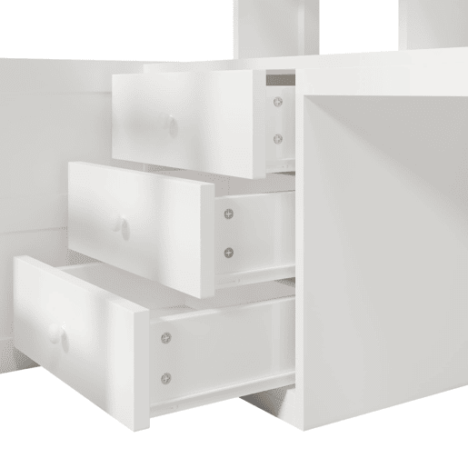 Cama alta 90x200 cm - Com LED, armário, secretária, gavetas, compartimentos - Branco Cama alta 90x200 cm - Com LED, armário, secretária, gavetas, compartimentos - Branco